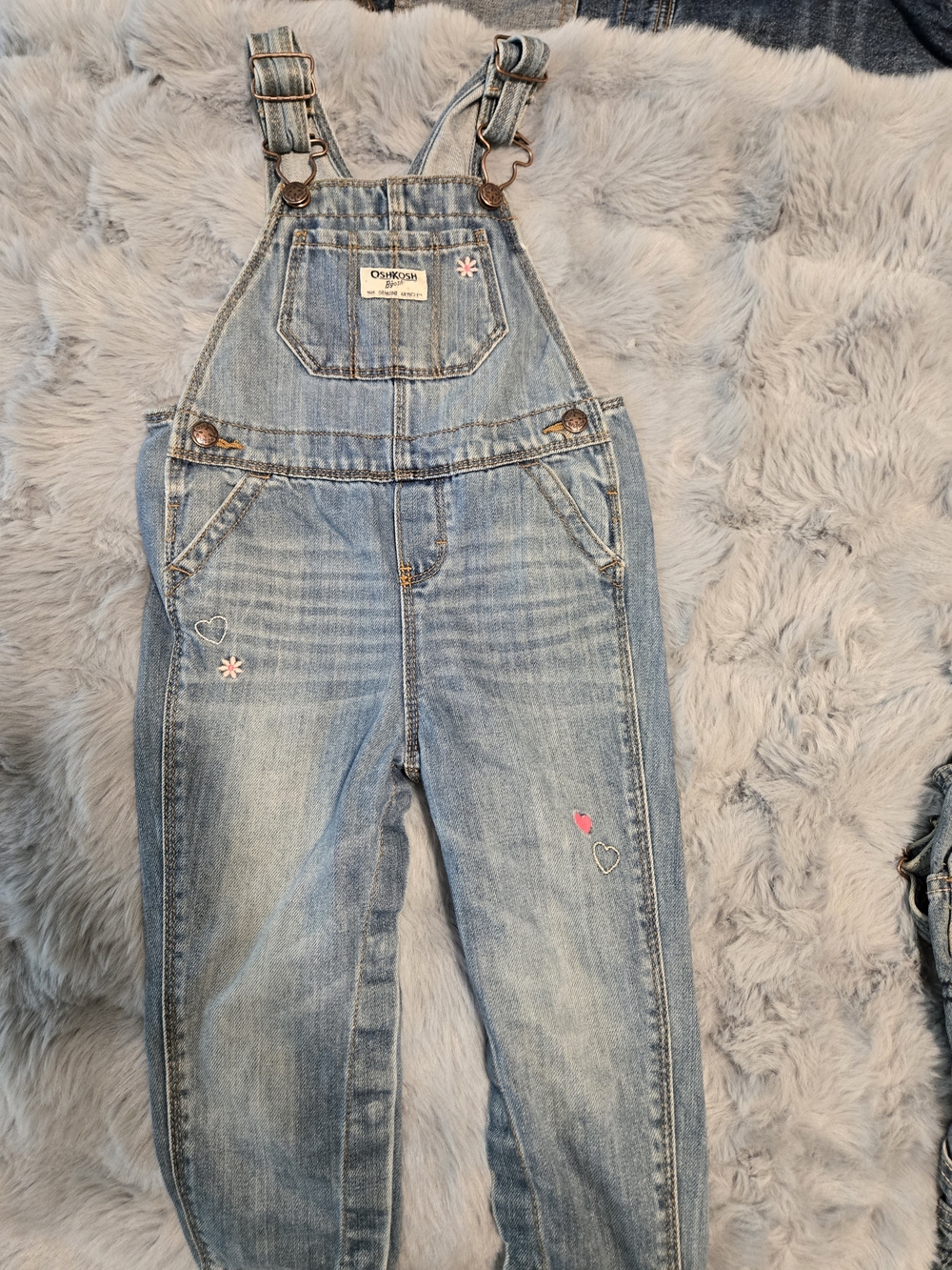 OshKosh B'gosh Embroidered Floral Heart Denim Overalls 24M Girl